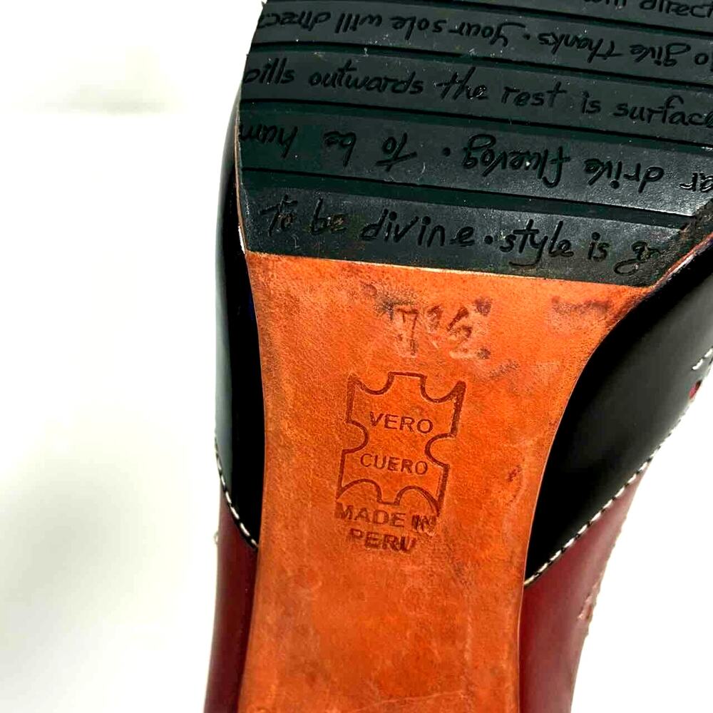 John Fluevog Miracles Heal Brogued Lace Up Heels in Black & Burgundy - 7.5M - Picture 7 of 8